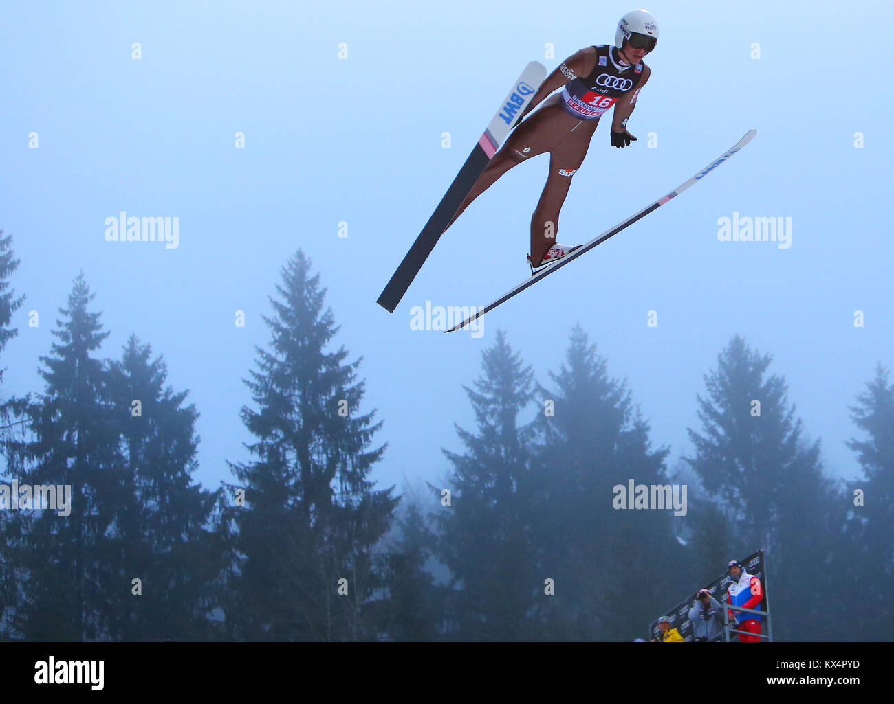 Bischofshofen, Austria. 06th, Jan, 2018. Zyla Piotr from Poland competes at the trial round on day 8 of the 66th Four Hills Ski jumping tournament in Bischofshofen, Austria, 06 January 2018. (PHOTO) Alejandro Sala/Alamy Live News Stock Photo
