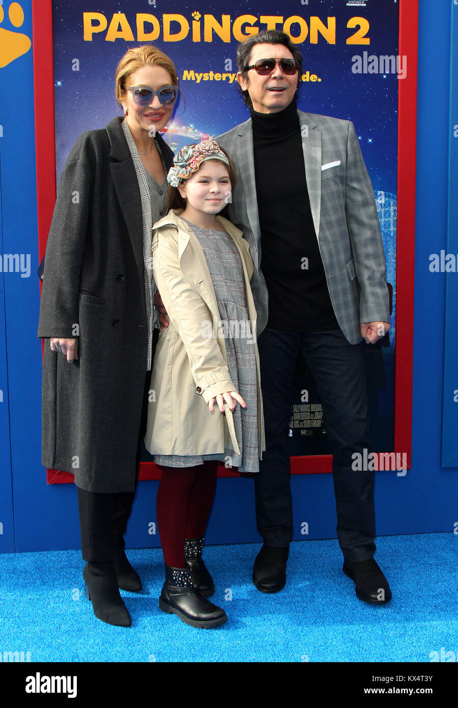 Los Angeles, CA, USA. 6th Jan, 2018. 6 January 2018 - Los Angeles, California - Lou Diamond Philipp with wife Yvonne Boismier Phillips and daughter Indigo Sanara Phillips. 'Paddington 2'' L.A. Premiere held at the Regency Village Theatre. Photo Credit: AdMedia Credit: AdMedia/ZUMA Wire/Alamy Live News Stock Photo