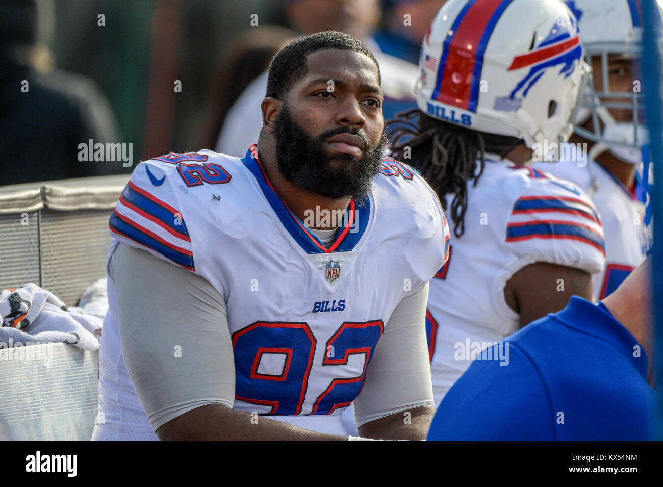 Jacksonville, FL, USA. 7th Jan, 2018. Buffalo Bills defensive tackle Cedric  Thornton (91) during the AFC Wild Card football game between the Buffalo  Bills and the Jacksonville Jaguars. Jacksonville defeated Buffalo 10-3