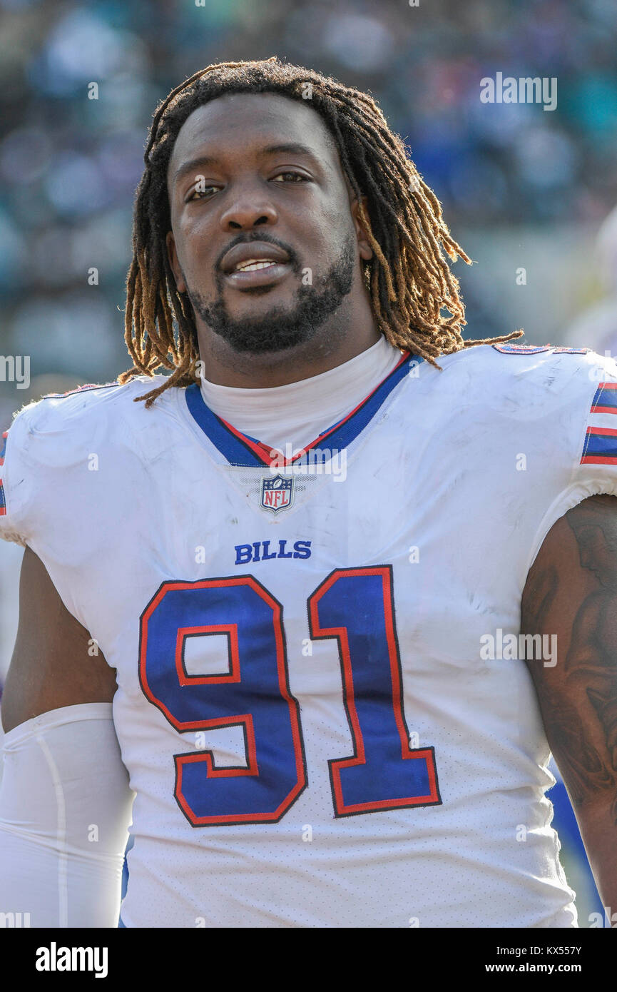 Jacksonville, FL, USA. 7th Jan, 2018. Buffalo Bills defensive tackle Cedric  Thornton (91) during the AFC Wild Card football game between the Buffalo  Bills and the Jacksonville Jaguars. Jacksonville defeated Buffalo 10-3