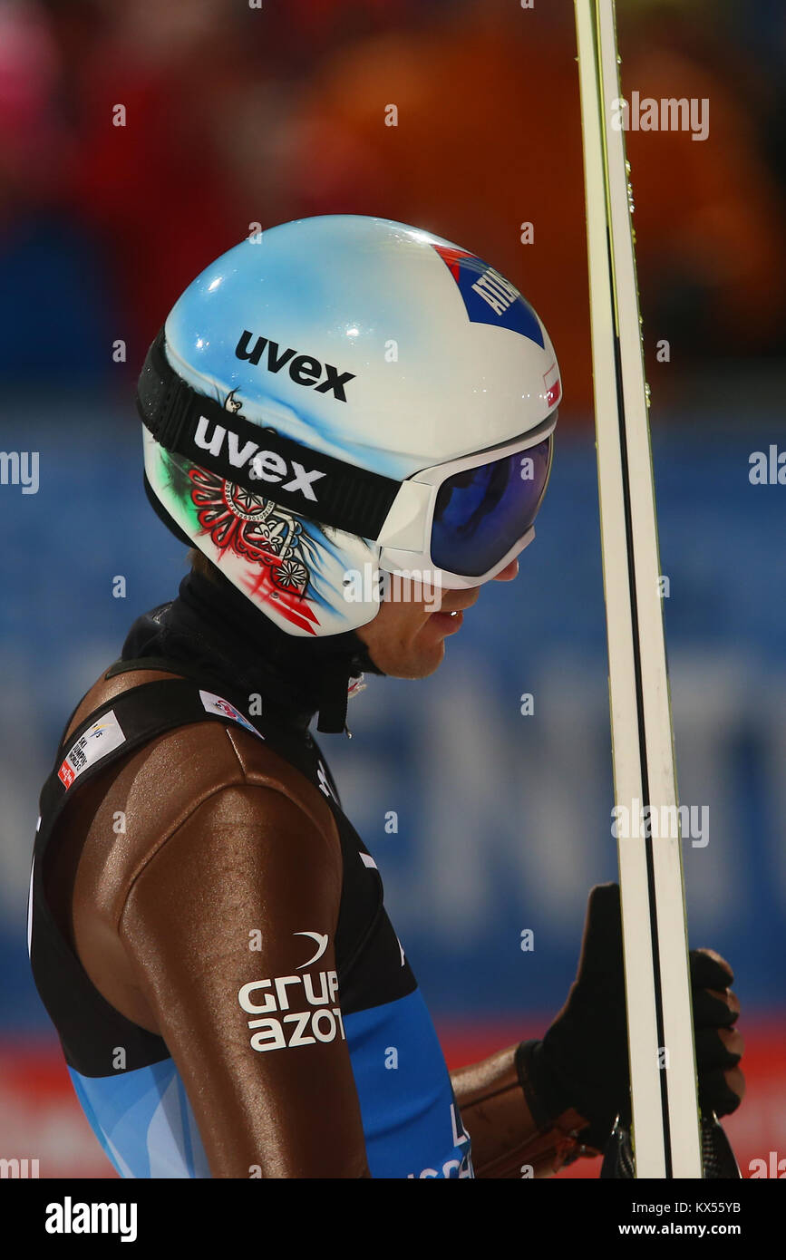 Bischofshofen, Austria. 06th, Jan 2018. Poland's Kamil Stoch after winning the first place, during at the final round on day 8 of the 66th Four Hills Ski jumping tournament in Bischofshofen, Austria, 06 January 2018. (PHOTO) Alejandro Sala/ Alamy Live News Stock Photo