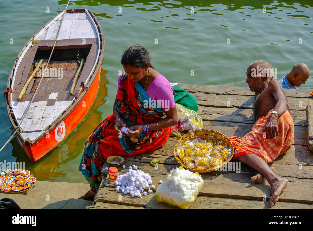 Varanasi, Uttar Pradesh, India, An indian couple by the ganges river Stock Photo
