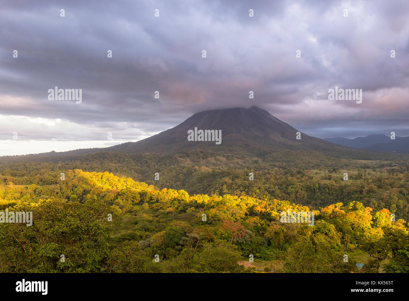 Volcano Arenal in clouds, Arenal Volcano National Park, Alajuela province, Costa Rica Stock Photo