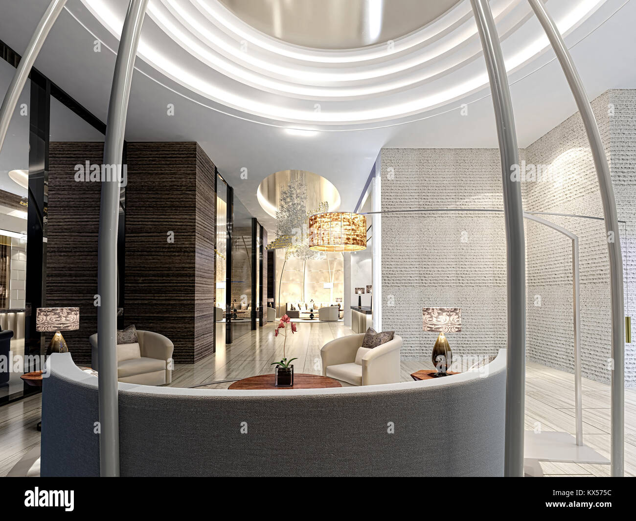 3d render of luxury hotel reception and lobby Stock Photo - Alamy