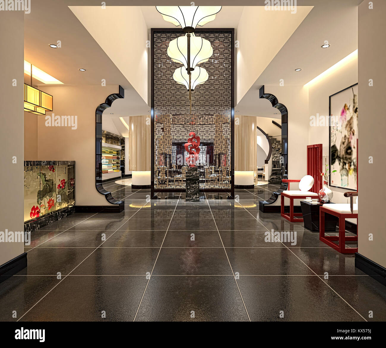 3d render of luxury hotel reception and lobby Stock Photo - Alamy