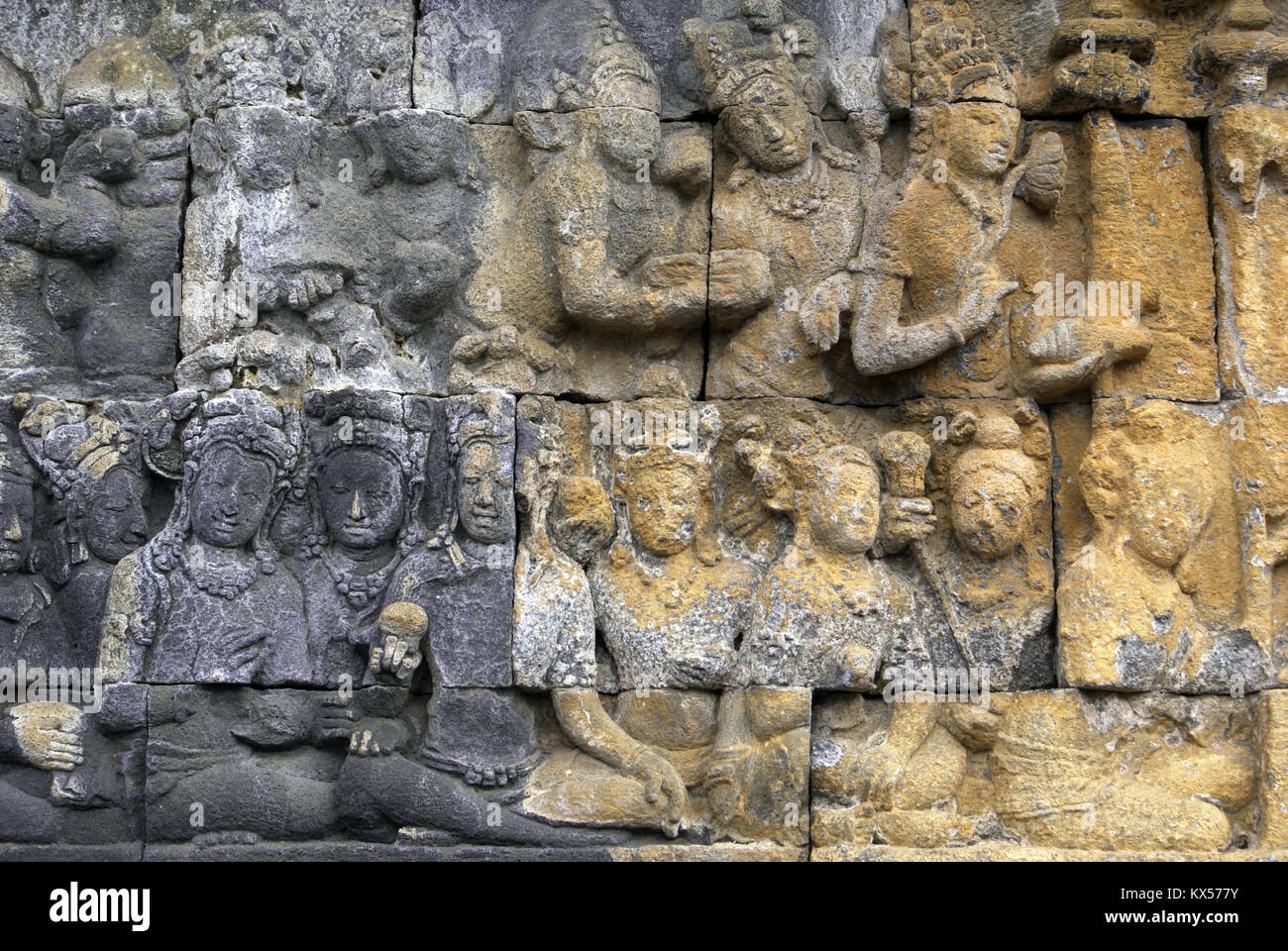 Figures on the wall of Borobudur, Java, Indonesia Stock Photo - Alamy