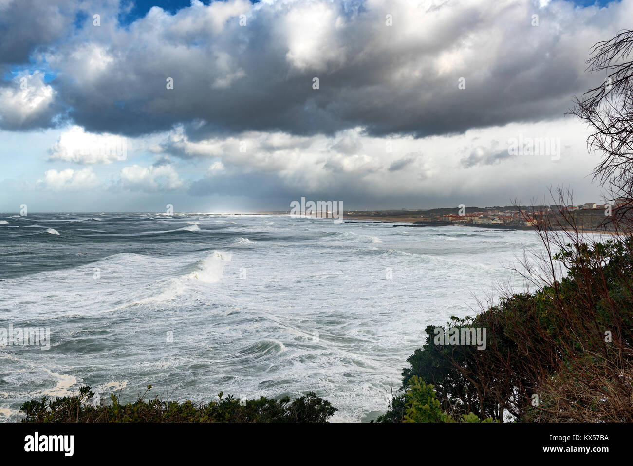 Ocean storm weather with huge waves in Biarritz town, France Stock ...