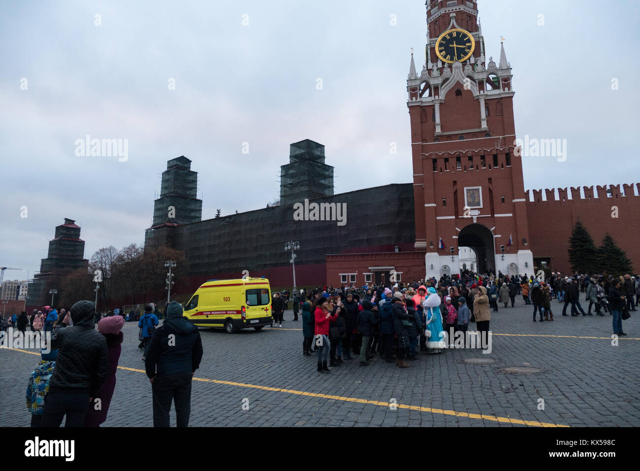 Kremlin towers and ambulance Stock Photo