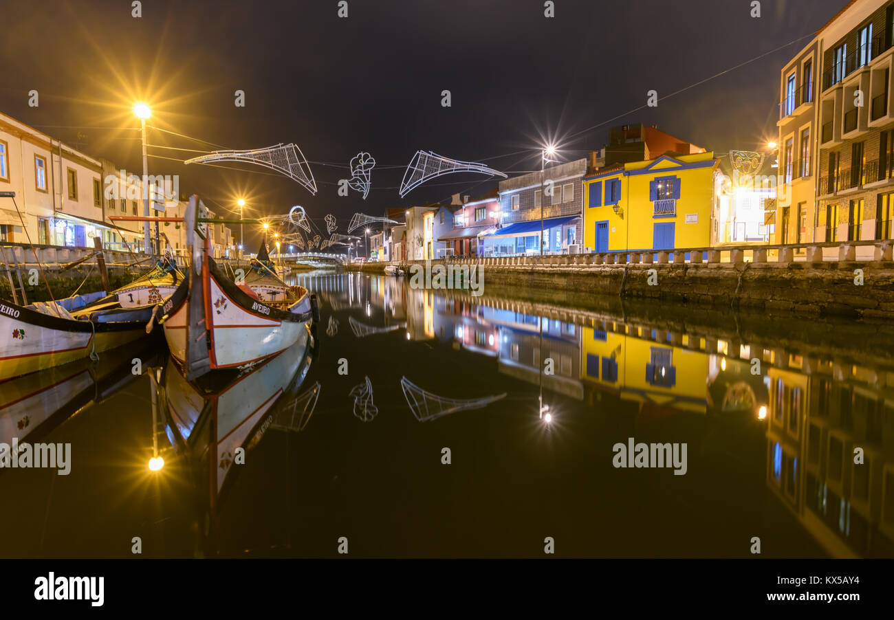 Aveiro Canal at night Stock Photo