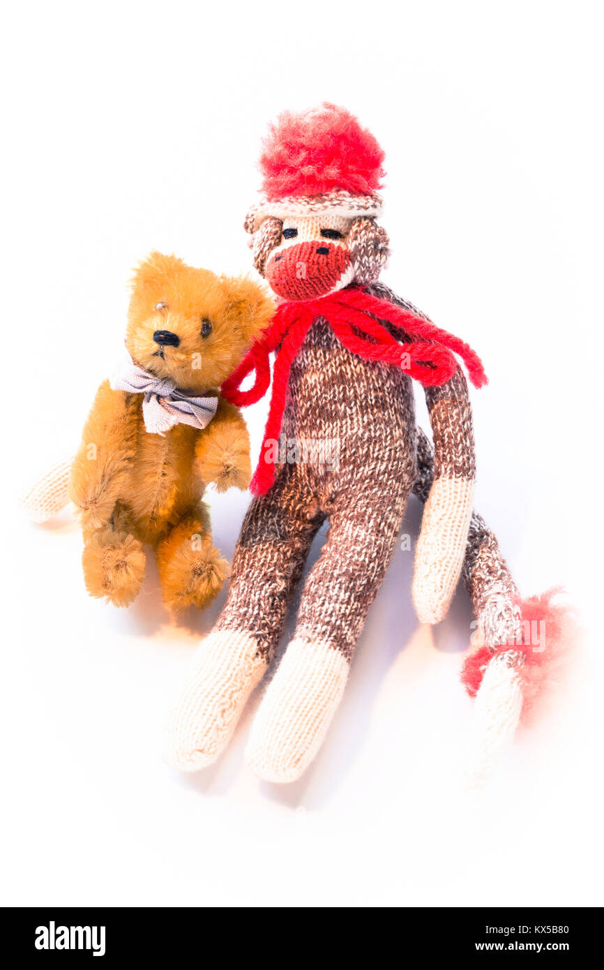 Teddy Bear and Sock Monkey Still Life Stock Photo