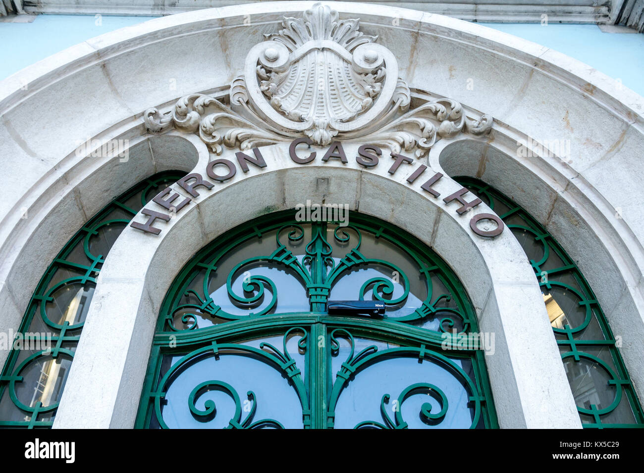 Lisbon Portugal,Marques de Pombal,Heron Castilho building,exterior outside,architecture,Art Nouveau,1921,Manuel Joaquim Norte Junior,door,Hispanic,imm Stock Photo