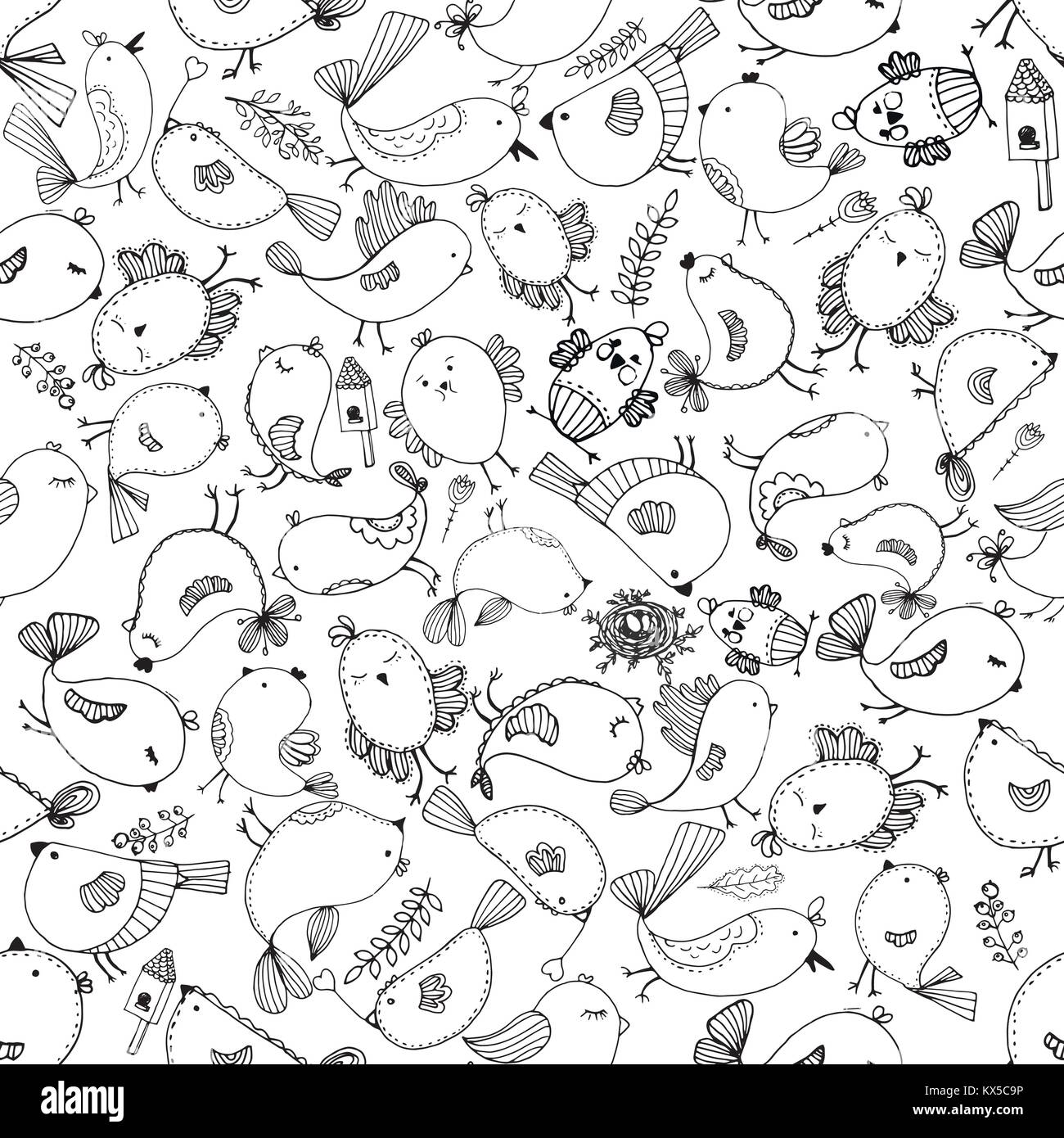 Seamless vector pattern of hand drawn sketch style birds Stock Vector ...