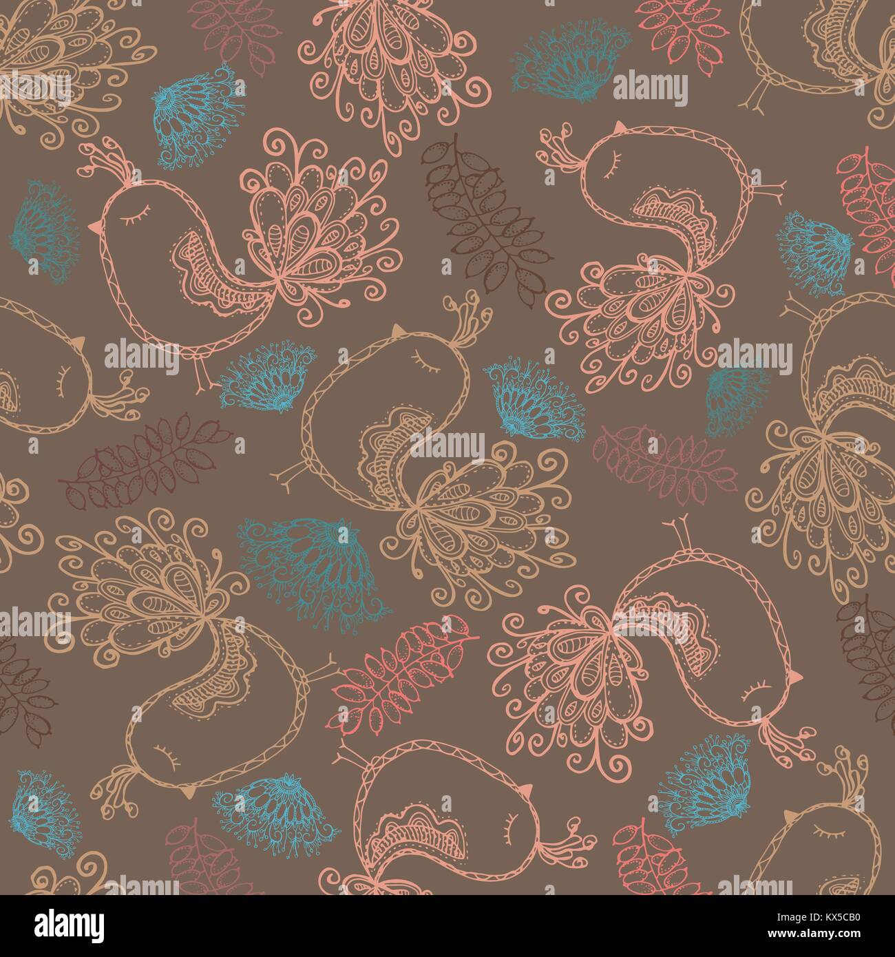 Seamless pattern of hand drawn sketch style abstract colorful plants ...