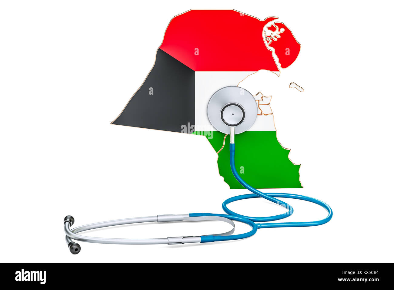 Kuwait map with stethoscope, national health care concept, 3D rendering