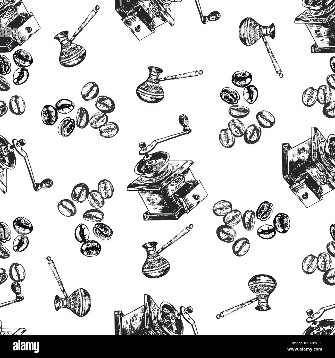Seamless pattern of hand drawn sketch style coffee beans, coffee ...