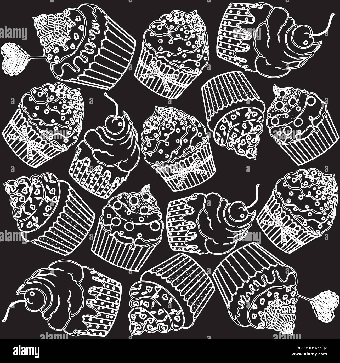 Pattern Of Hand Drawn Sketch Style Cupcakes Vector Illustration On