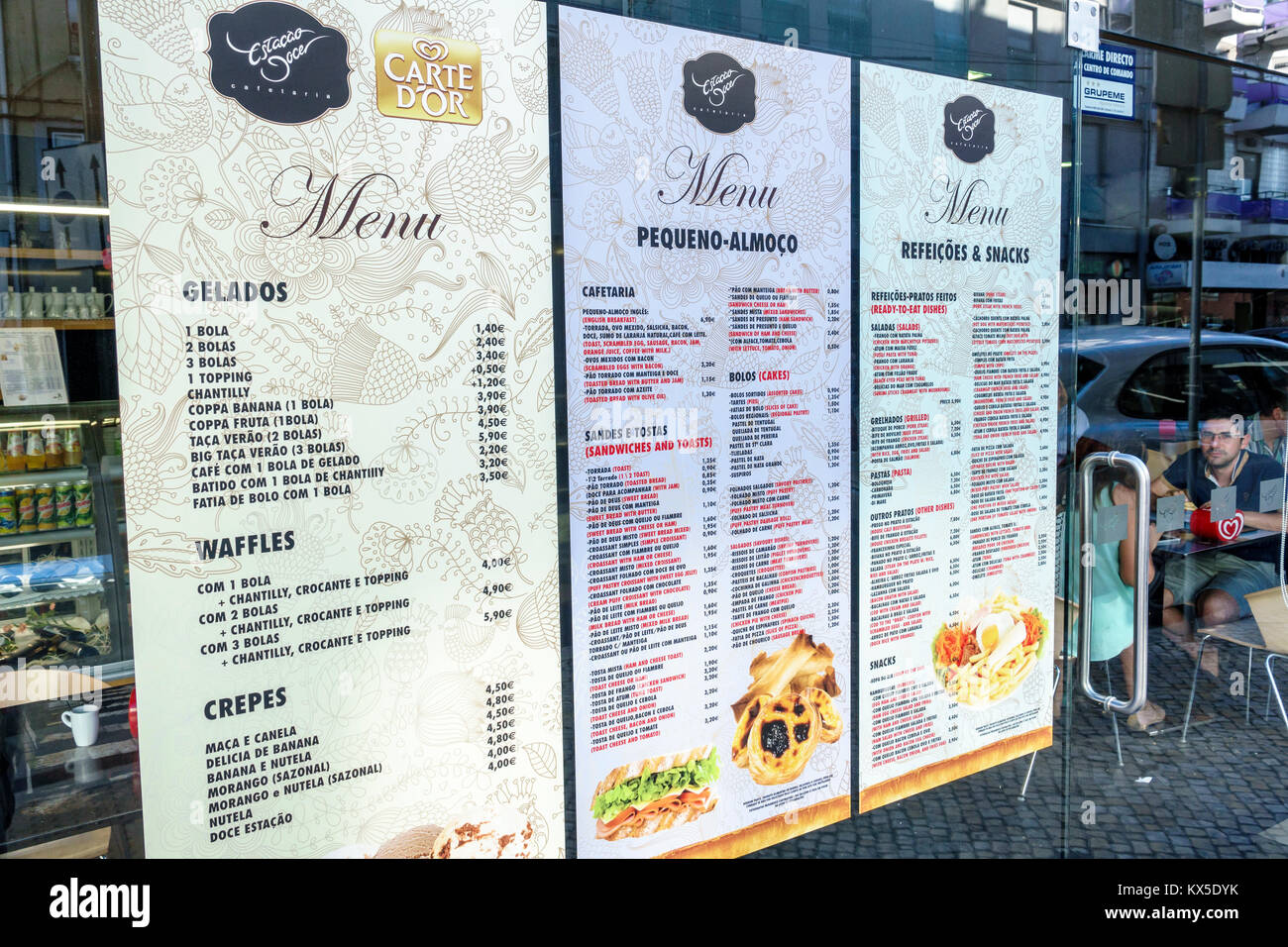Portugal Coimbra Historic Center Estacao Doce Restaurant Restaurants Food Dine Dining Eating Out Casual Cafe Cafes Bistro Window Menu Portuguese Langu Stock Photo Alamy