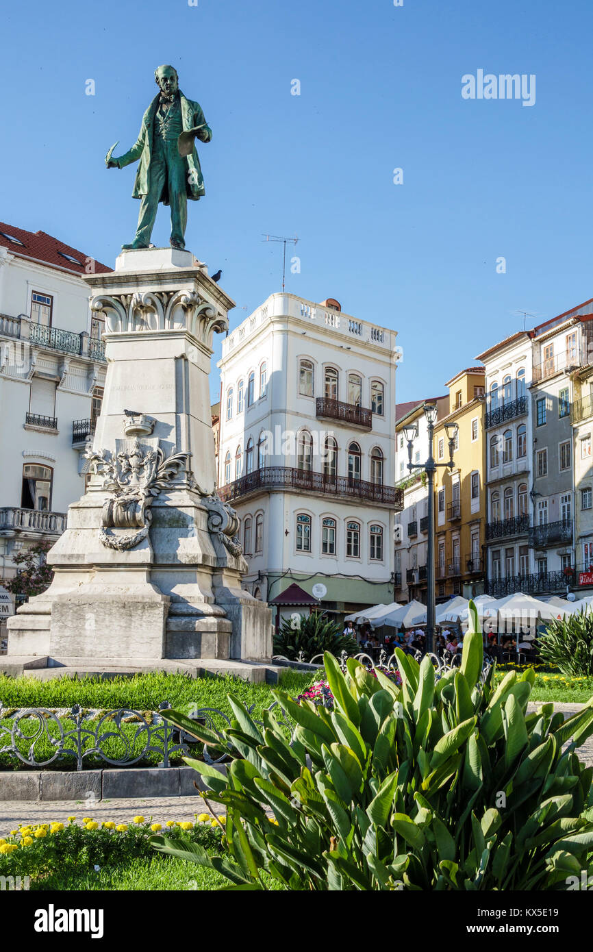 Coimbra Portugal,historic center,Largo da Portagem,main square,monument,statue,Joaquim Antonio de Aguiar,Portuguese politician,Cartista political part Stock Photo