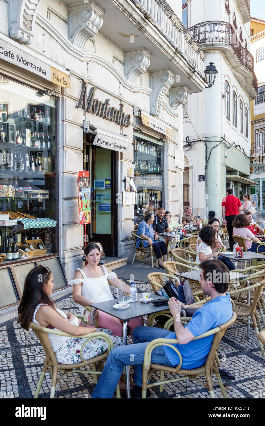 Coimbra Portugal,historic center,Largo da Portagem,main square,Cafe Montanha,restaurant restaurants food dining cafe cafes,al fresco,sidewalk outside Stock Photo