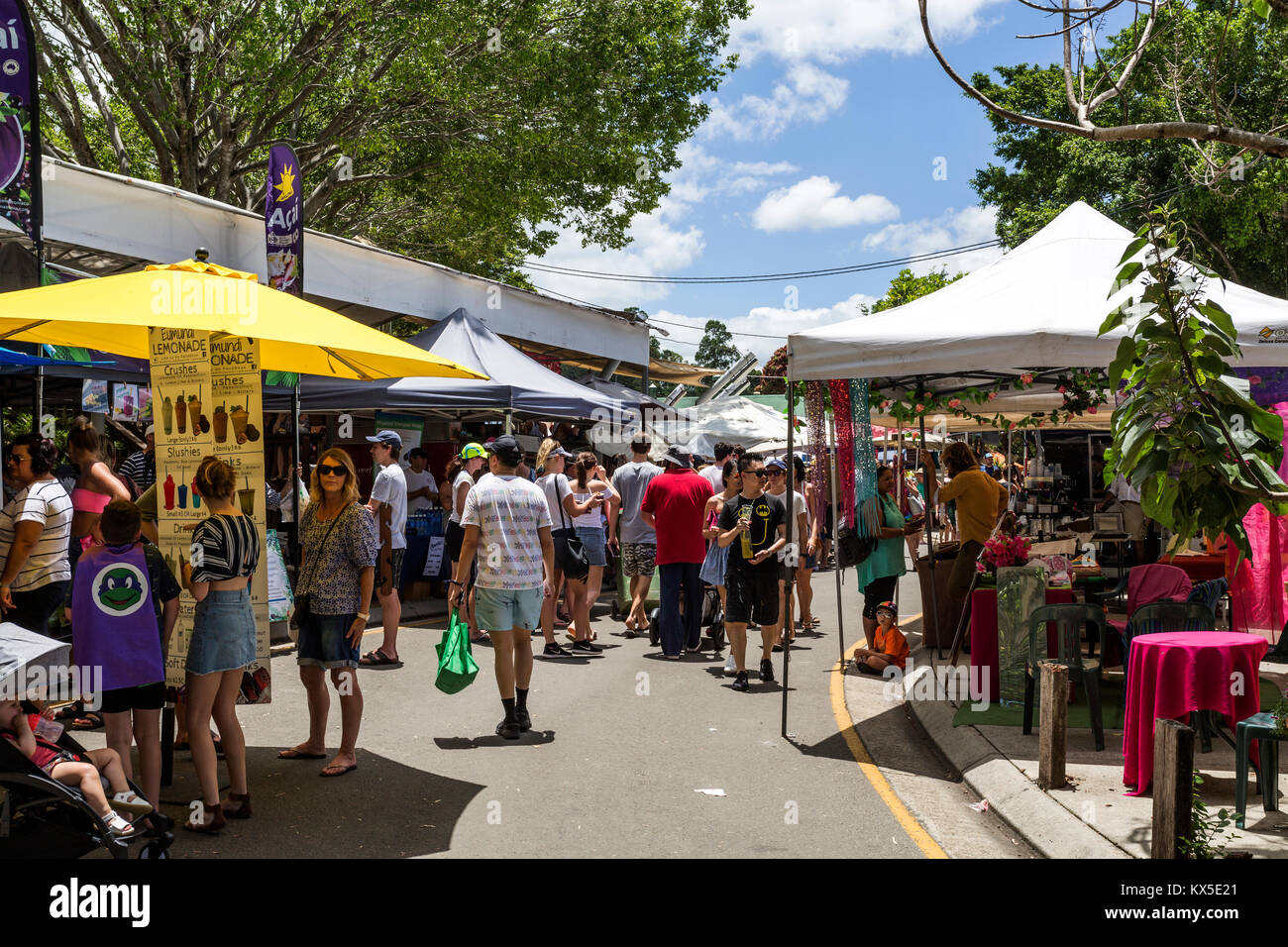 Since 1979, the Eumandi Markets are a source of energy, variety, fresheness and friendliness of the town of Eumundi in the Sunshine Coast of Australia Stock Photo