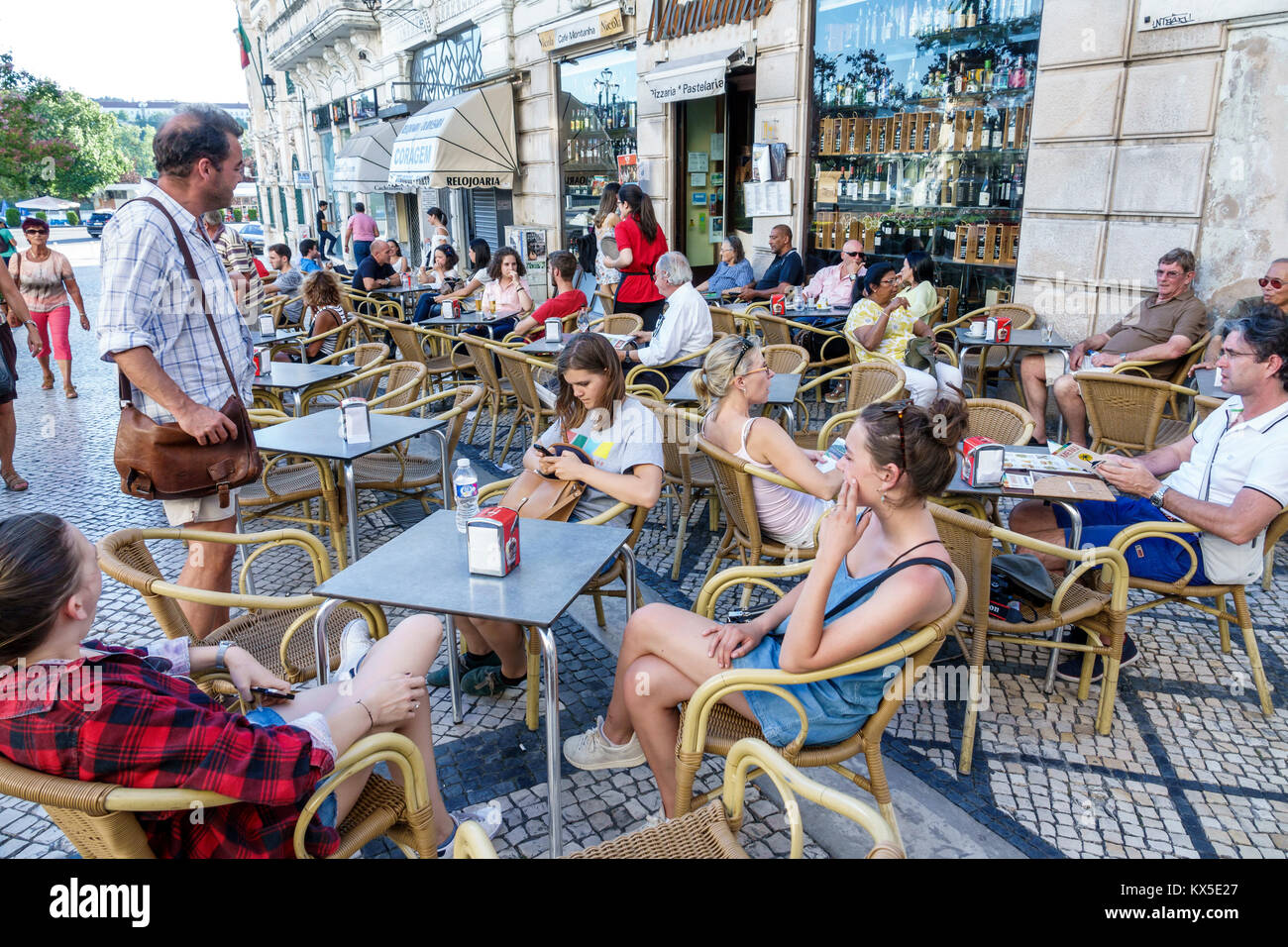 Coimbra Portugal,historic center,Largo da Portagem,main square,Cafe Montanha,restaurant restaurants food dining eating out cafe cafes bistro,al fresco Stock Photo