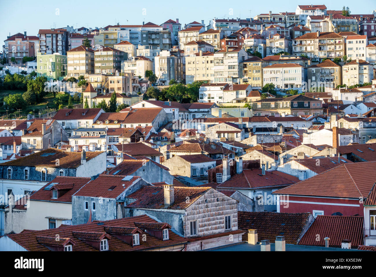 Coimbra Portugal,historic center,Alta,uptown,city skyline,buildings,hillside,rooftops,Hispanic,immigrant immigrants,Portuguese,PT170703082 Stock Photo