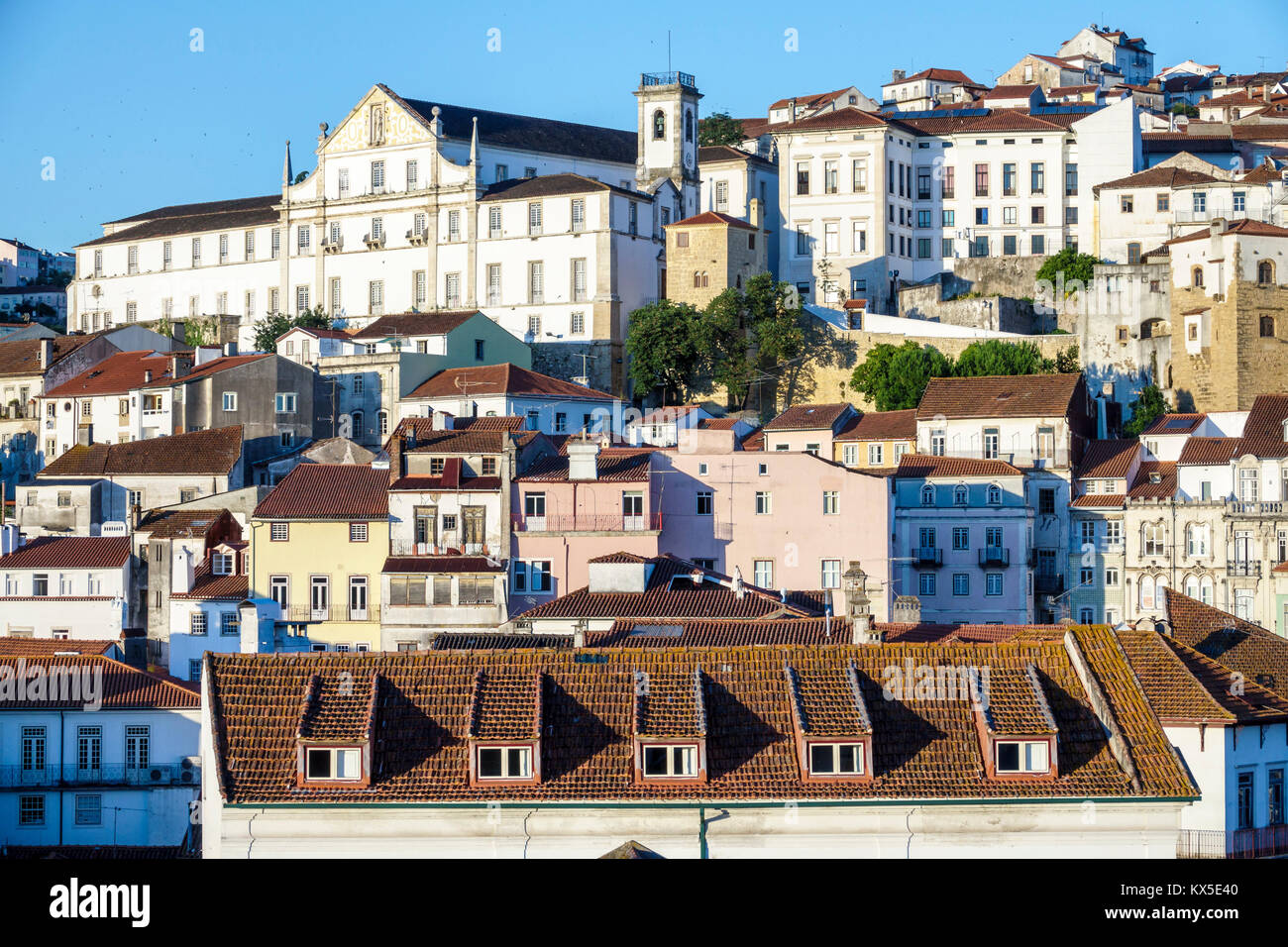 Coimbra Portugal,historic center,Alta,uptown,city skyline,buildings,hillside,rooftops,Hispanic,immigrant immigrants,Portuguese,PT170703083 Stock Photo