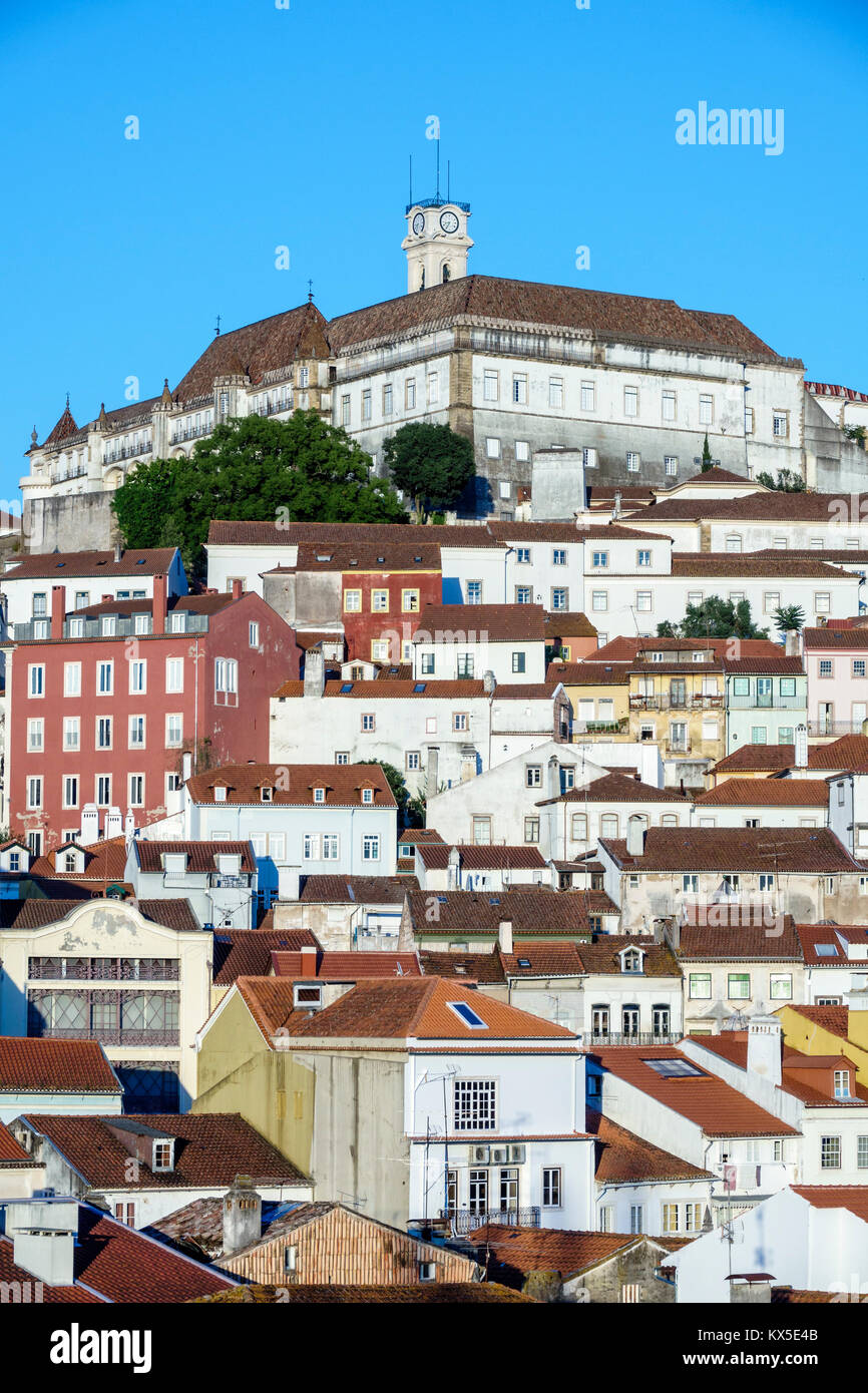 Coimbra Portugal,historic center,Alta,uptown,University of Coimbra,city skyline,buildings,hillside,rooftops,Hispanic,immigrant immigrants,Portuguese,P Stock Photo