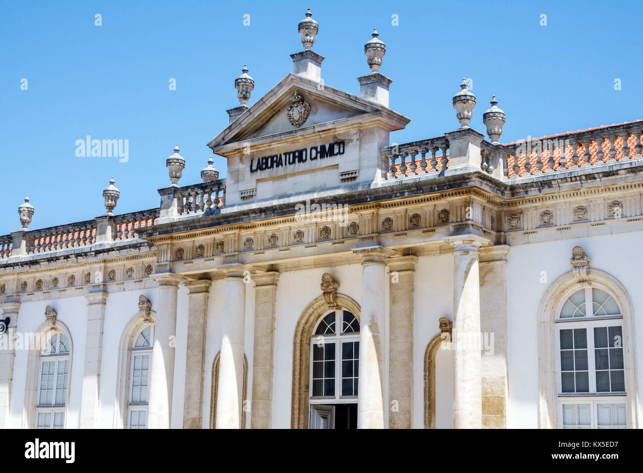 Coimbra Portugal,University of Coimbra,Universidade de Coimbra,Chemistry Laboratory building,1755,exterior outside,facade,neoclassical design,Museu da Stock Photo