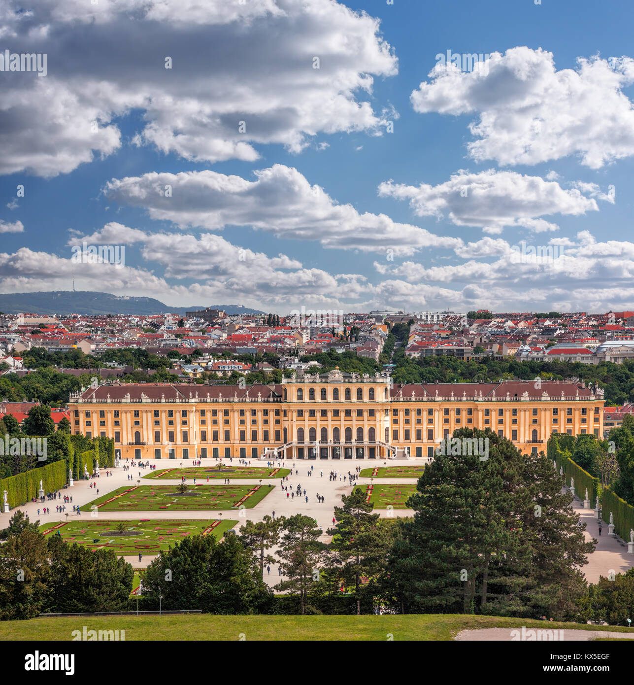 Famous Schonbrunn Palace with gardens in Vienna, Austria Stock Photo