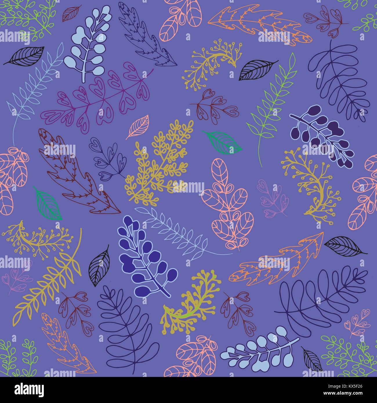 Seamless pattern of hand drawn sketch style colorful abstract plants ...