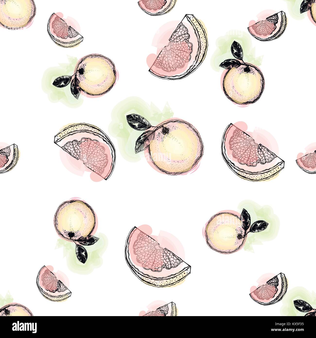 Seamless pattern of hand drawn sketch style oranges - whole with leaf ...