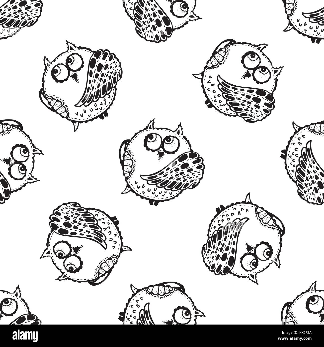Seamless vector pattern of hand drawn sketch style owl Stock Vector