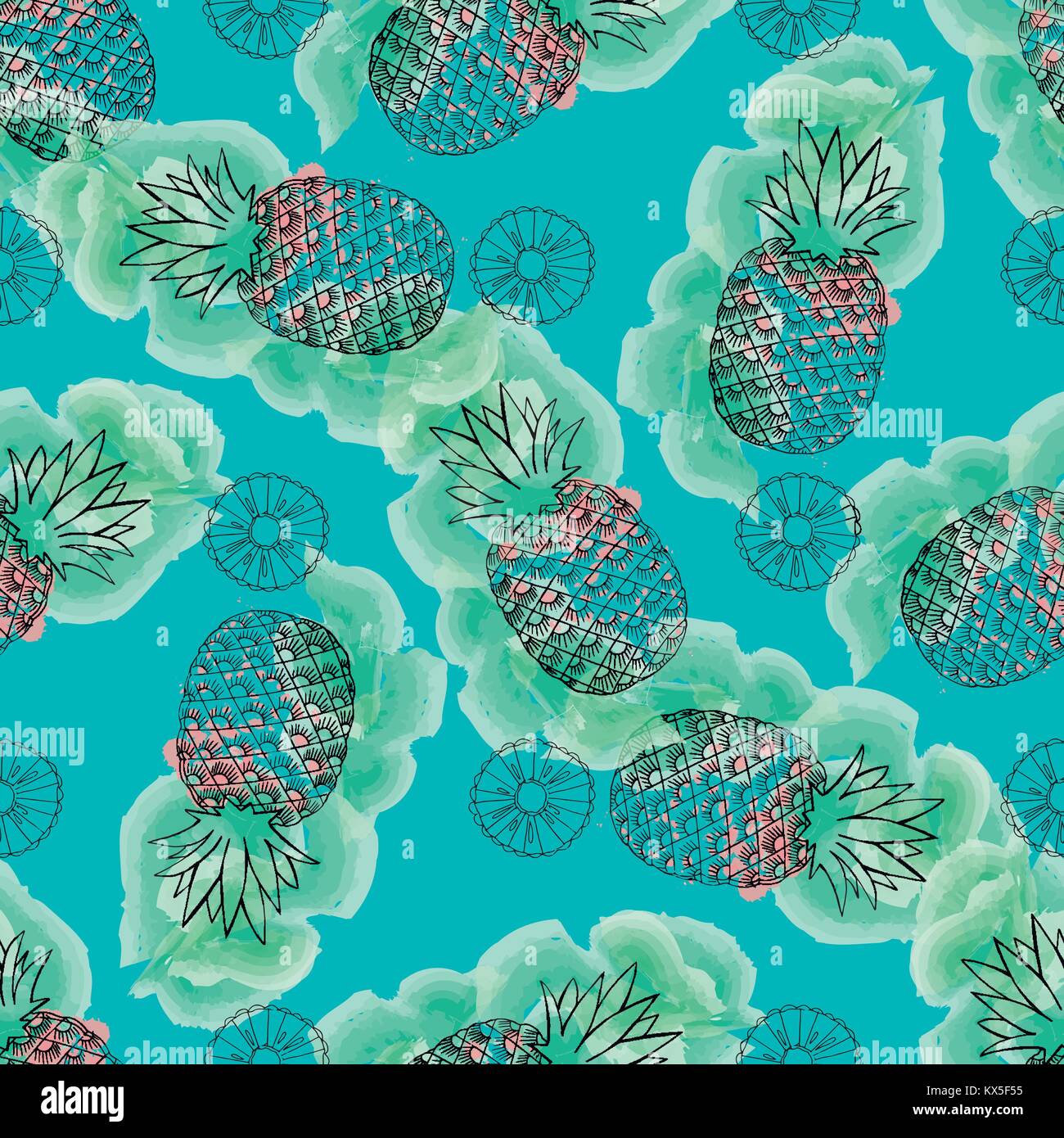 Seamless pattern of hand drawn sketch style pineapples - whole fruit ...