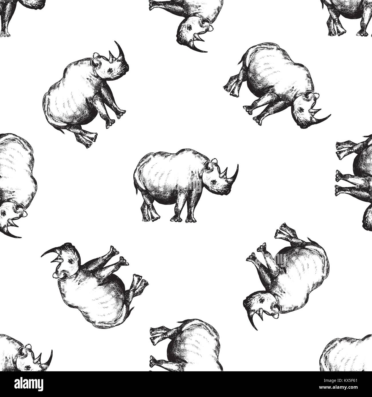 Seamless pattern of hand drawn sketch style rhino. Vector illustration