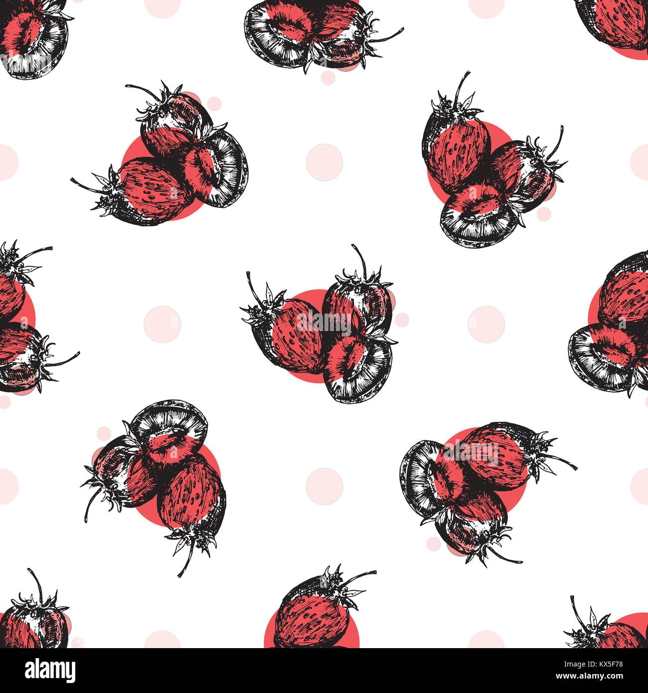 Seamless vector pattern of hand drawn sketch style strawberry Stock ...