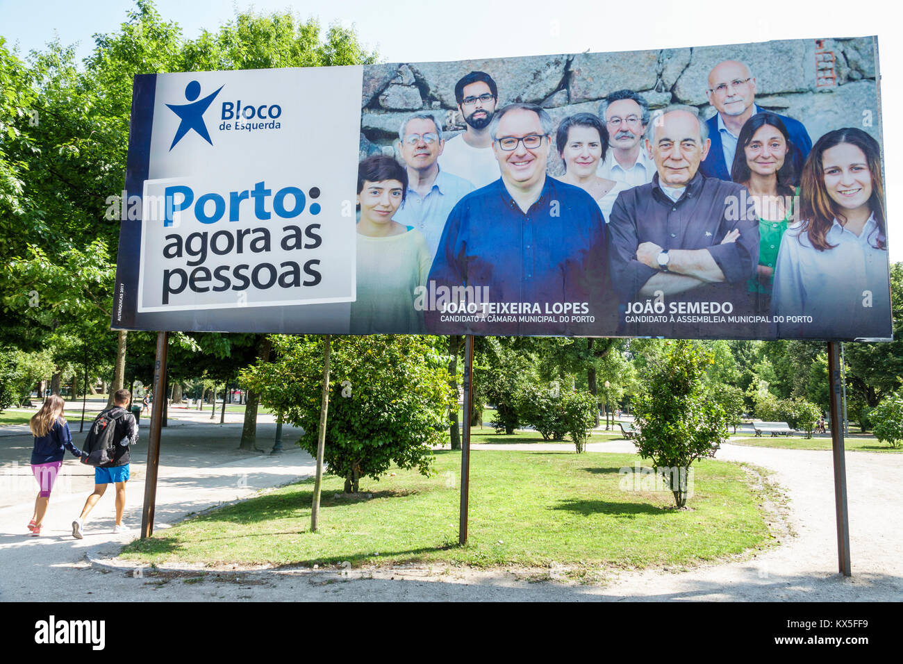 Porto Portugal,Rotunda da Boavista,Praca Mouzinho de Albuquerque,roundabout,park,billboard,political ad advertising advertisement,sign,municipal elect Stock Photo