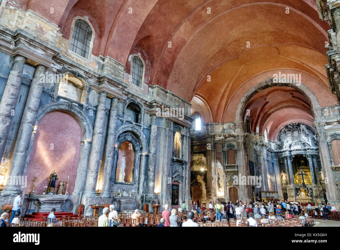 Lisbon Portugal,Rossio,historic center,Igreja de Sao Domingos,National Monument,interior inside,Catholic Church,religion,mass,Eucharistic celebration, Stock Photo