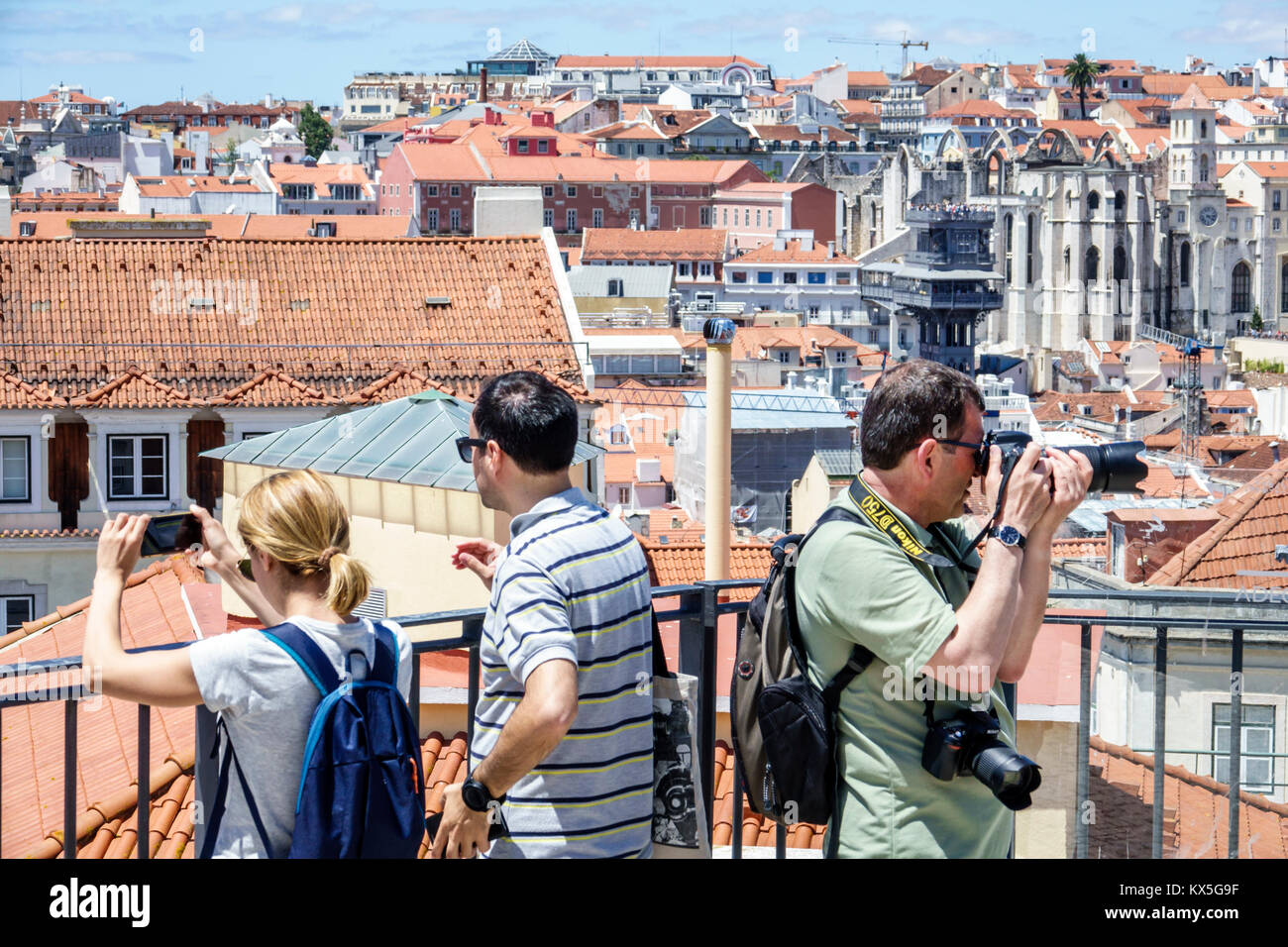 Lisbon Portugal,Castelo quarter,Miradouro do Chao do Loureiro,viewpoint,downtown,panoramic view,city skyline cityscape,rooftops,buildings,terracotta,t Stock Photo