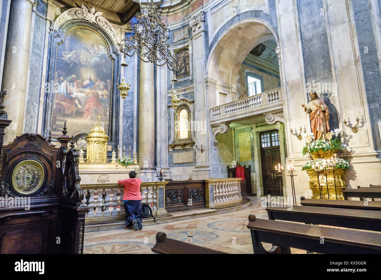 Lisbon Portugal,Lapa,Basilica da Estrela,do Sagrado Coracao de Jesus,Convent of the Most Sacred Heart of Jesus,Catholic,cathedral,Baroque,neoclassical Stock Photo