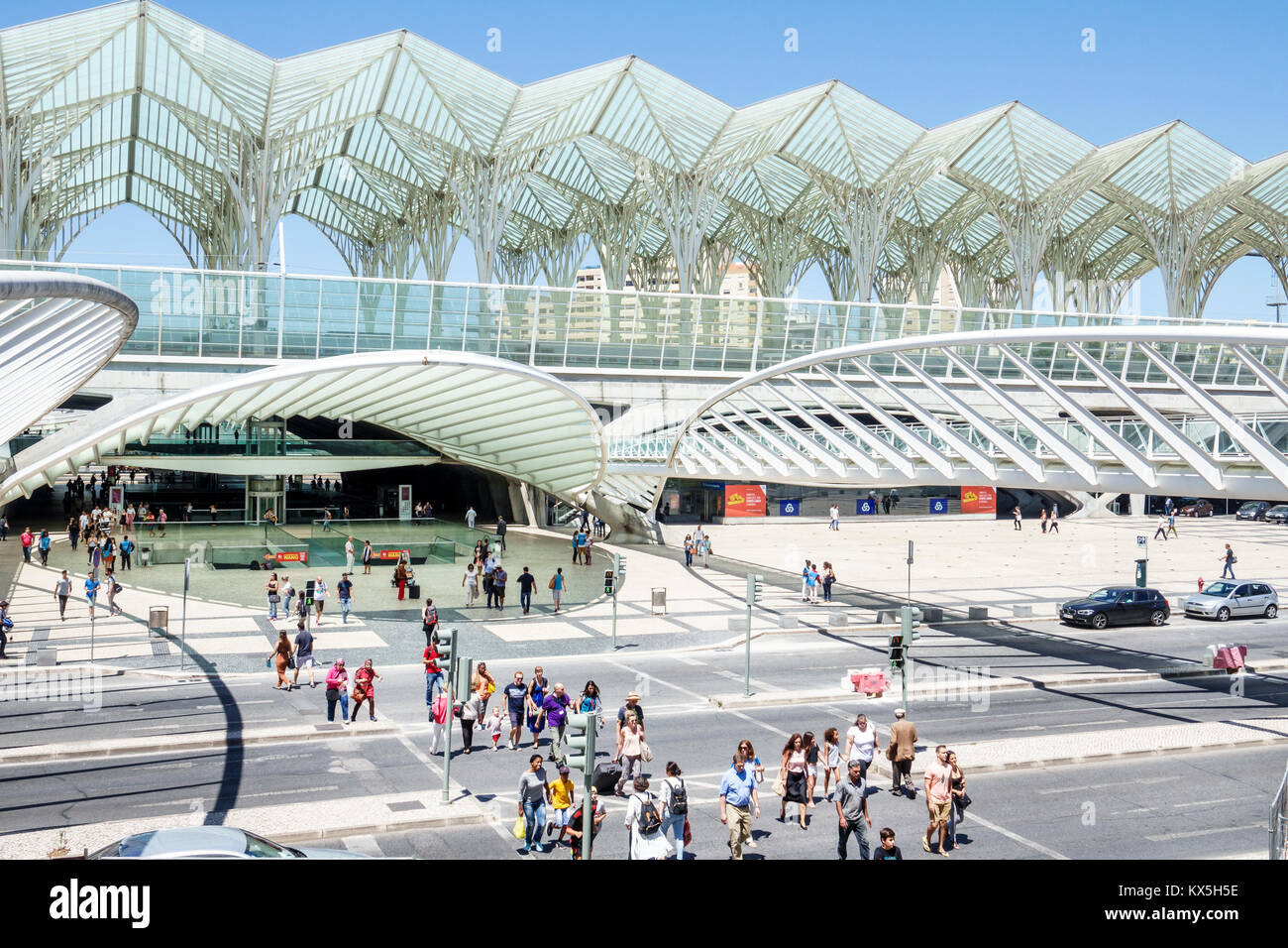 Lisbon Portugal,Oriente,Gare do Oriente,intermodal hub,transportation,station,Santiago Calatrava,railway platform metal lattice,modern architecture,pe Stock Photo