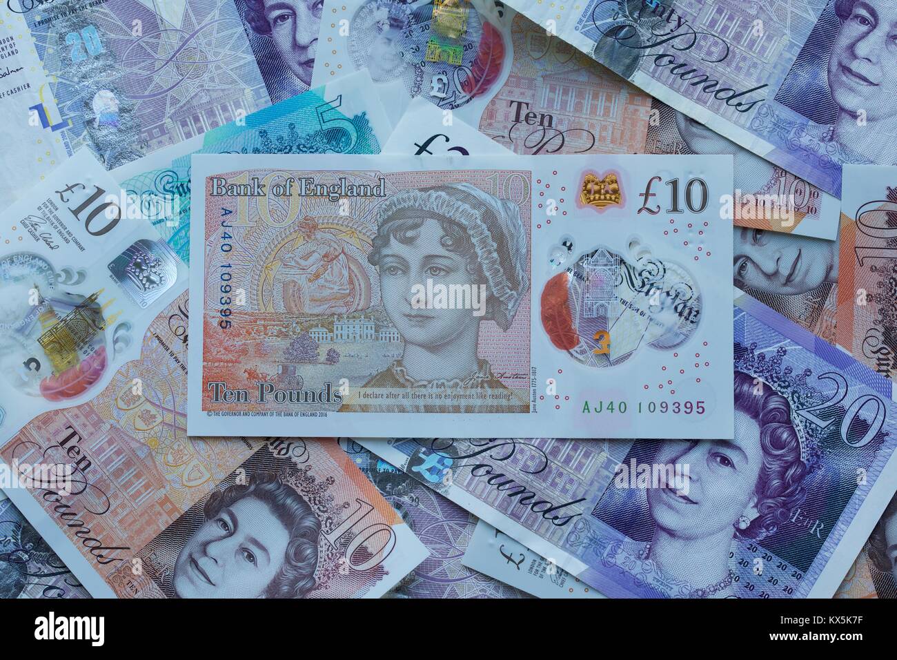 The new Bank of  England new ten pound note, featuring Jane Austen Stock Photo