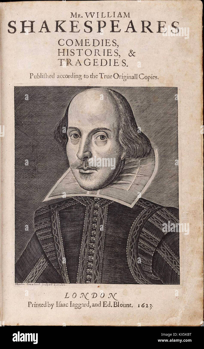 Title page of the First Folio, 1623. William Shakespeare Stock Photo