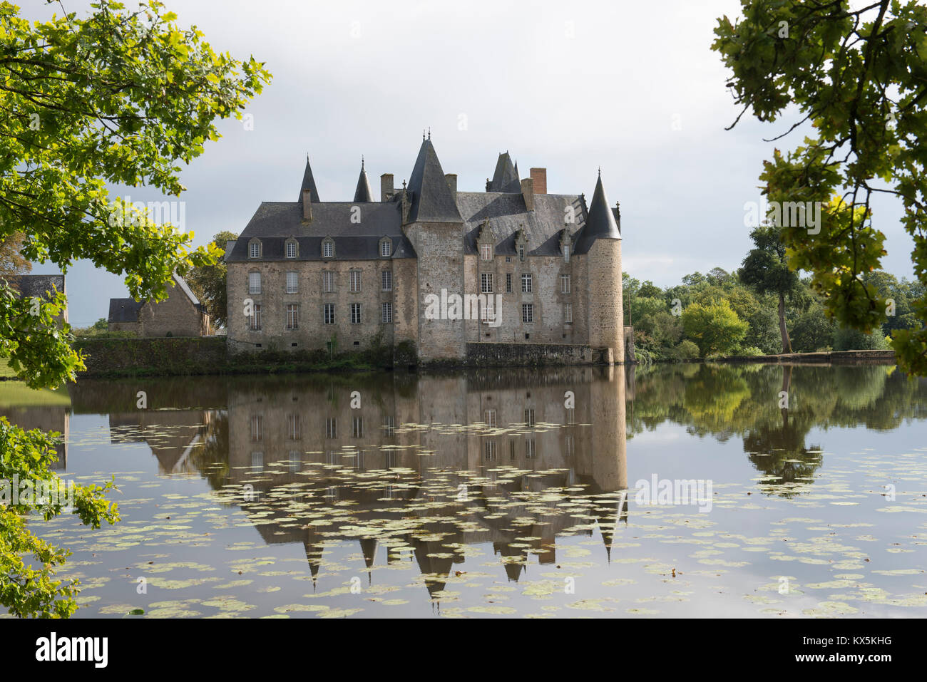 The Chateau du Rocher in the town of  Mezangers in the Mayenne region of France. Stock Photo