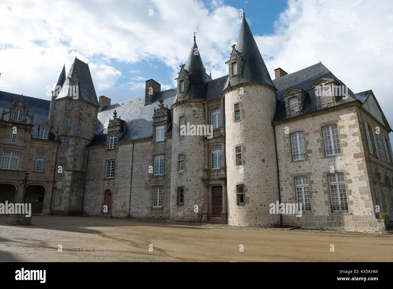 The Chateau du Rocher in the town of Mezangers in the Mayenne region of France. Stock Photo