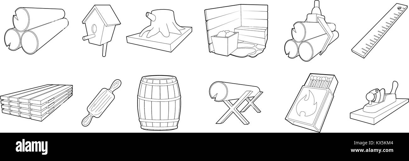 Wood icon set, outline style Stock Vector Image & Art - Alamy