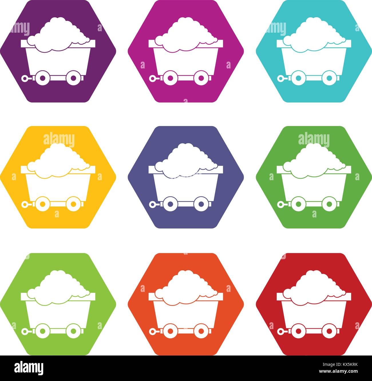 Cart on wheels with coal icon set color hexahedron Stock Vector Image ...