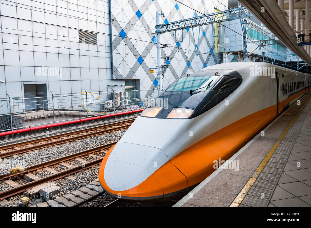 Taiwan High Speed Rail at Zuoying Station. The line spans 349.5km along west coast of Taiwan, from capital Taipei to the southern city of Kaohsiung. Stock Photo