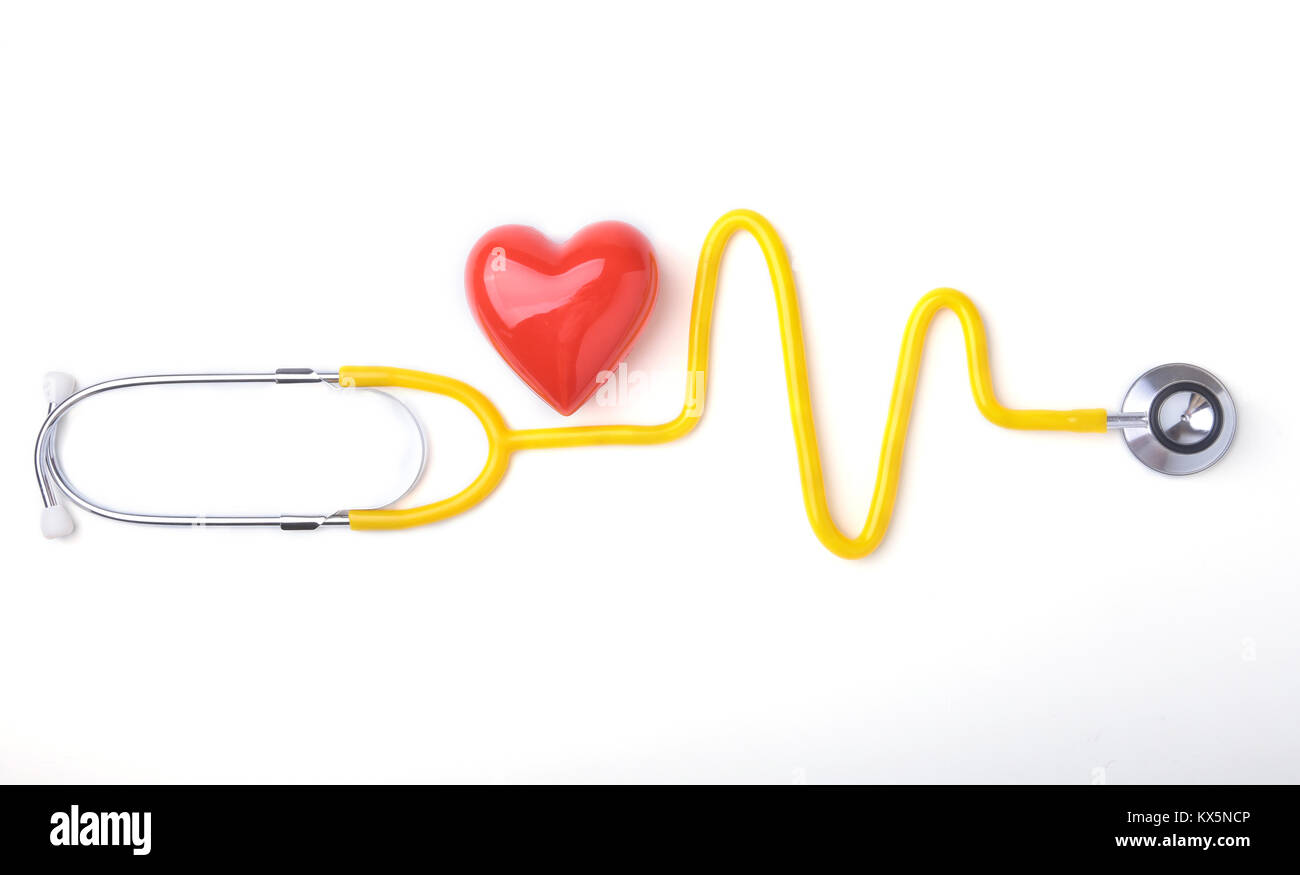 Red heart and a stethoscope on white background Stock Photo - Alamy
