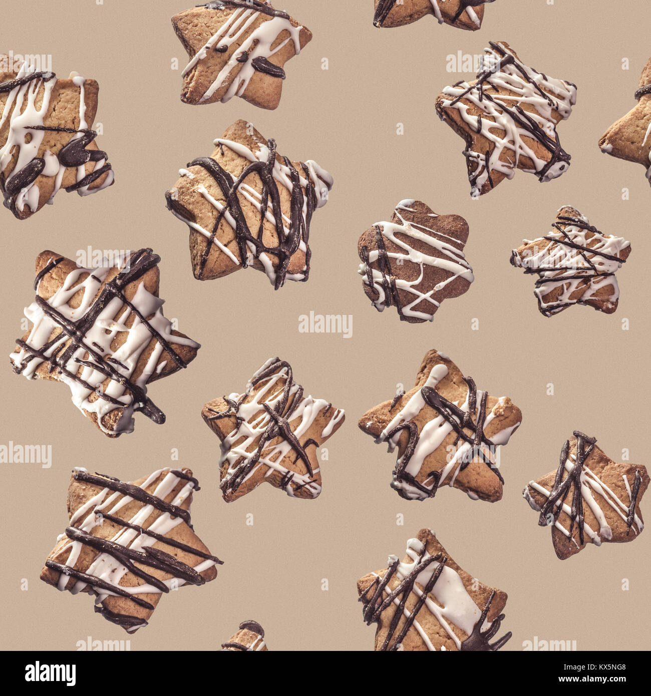 Seamless texture of cookies decorated with white and black chocolate Stock Photo